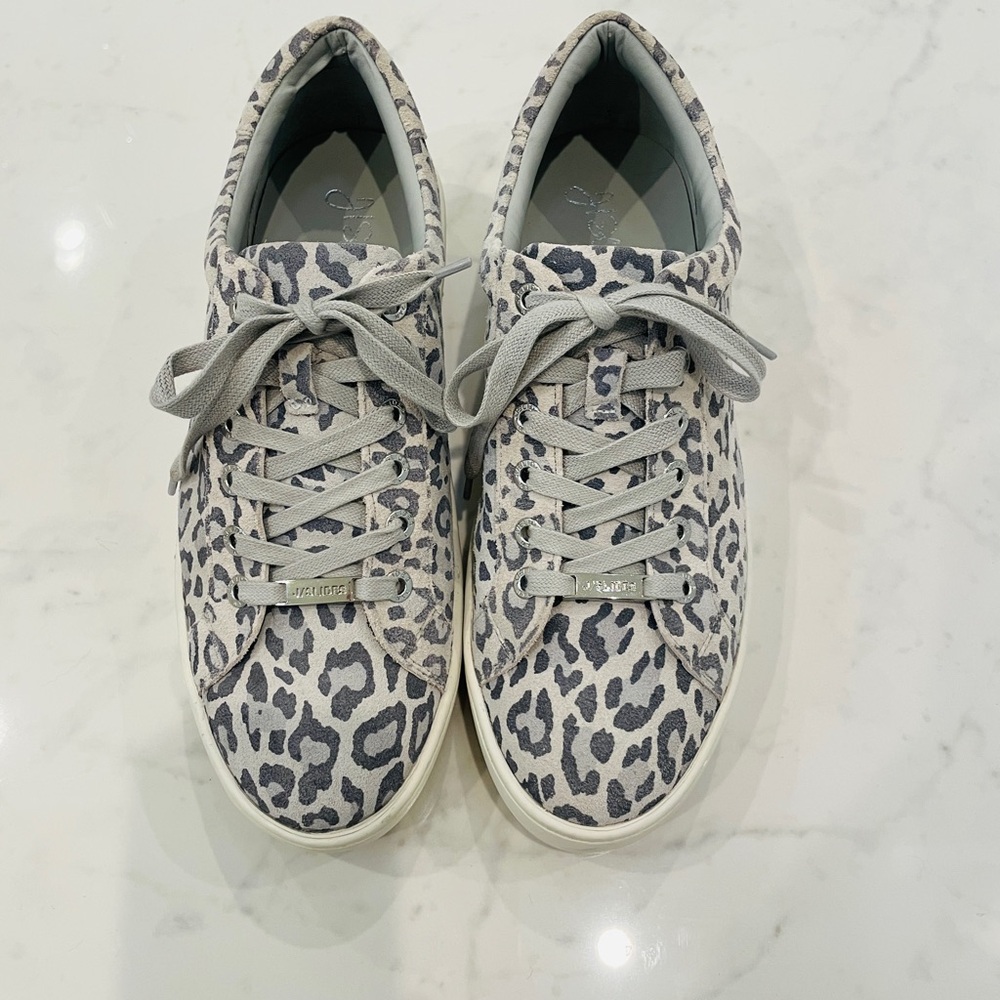 New J/SLIDES Gray and Black Platform Sneakers with Animal Print Design